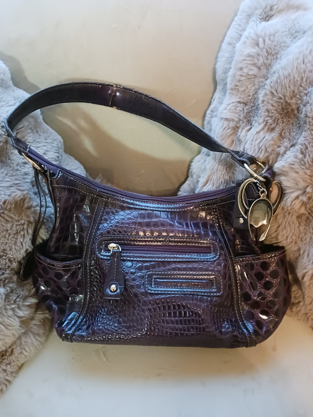 Purple Croc-Embossed Shoulder Bag